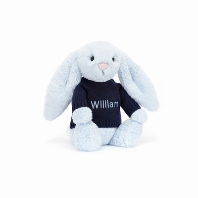 Jellycat Bashful Blue Conejo with Navy Jumper | QUWP-31482